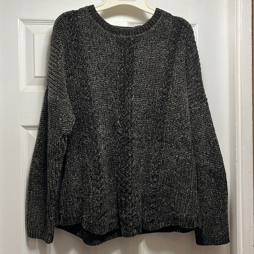 Dark Olive/Gray cable knit sweater